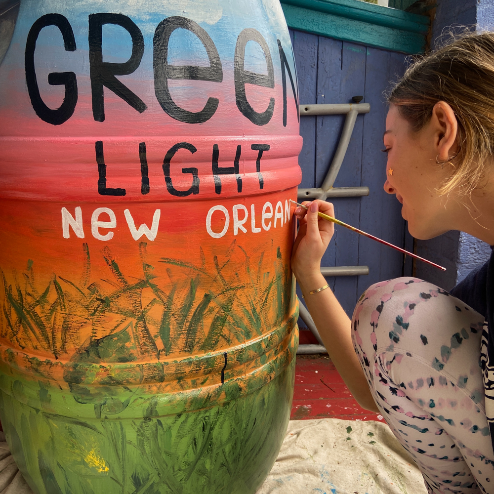 Green Light New Orleans barrel volunteer artist